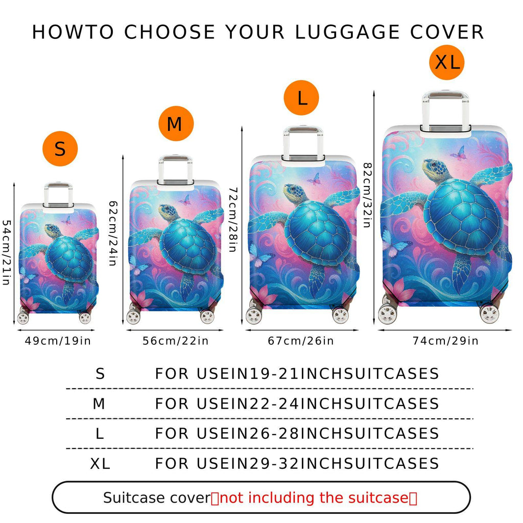 1-Piece Turtle Ocean Butterfly Colorful Artistic Nature  Suitcase Luggage Cover, Stretch Protective Sleeve