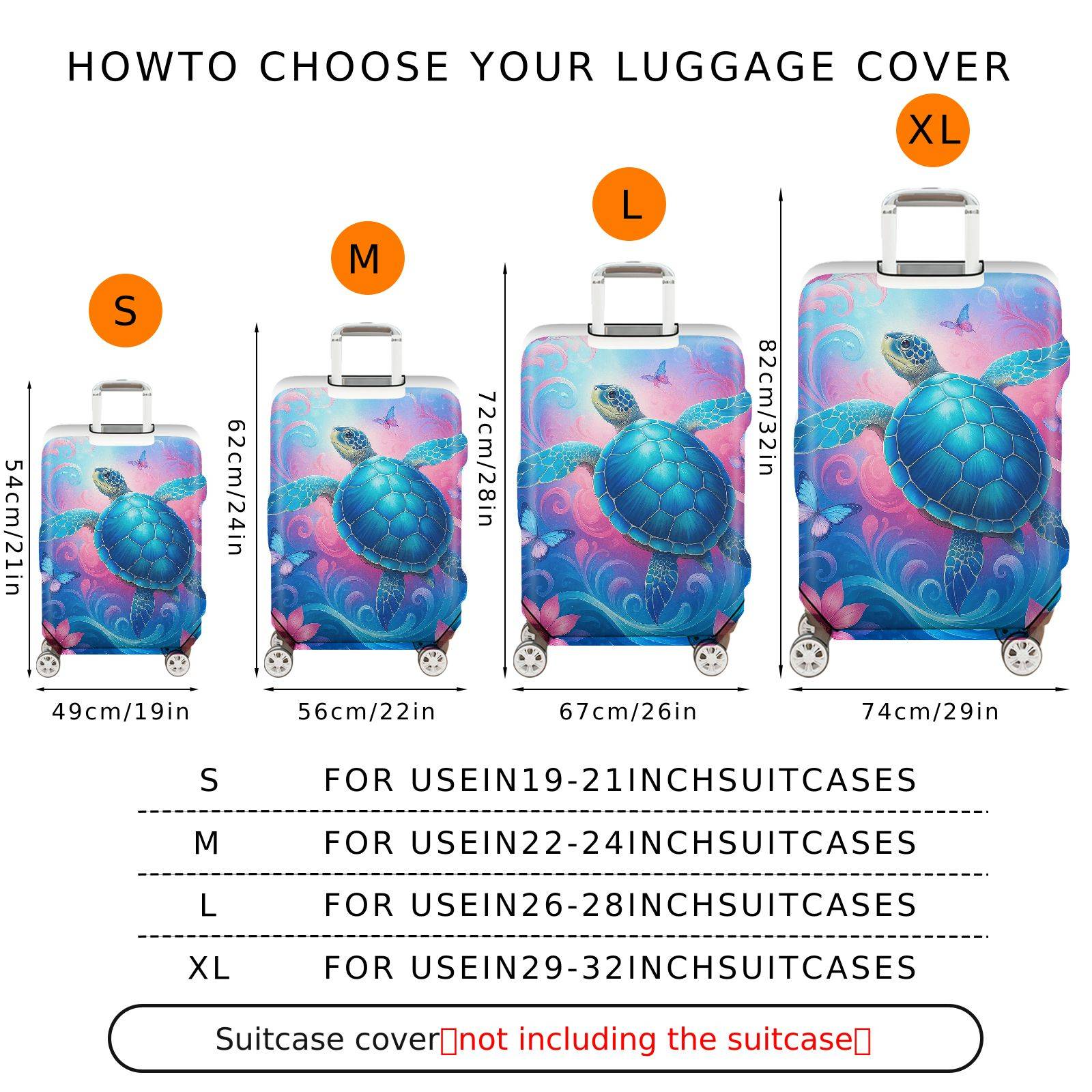 1-Piece Turtle Ocean Butterfly Colorful Artistic Nature  Suitcase Luggage Cover, Stretch Protective Sleeve