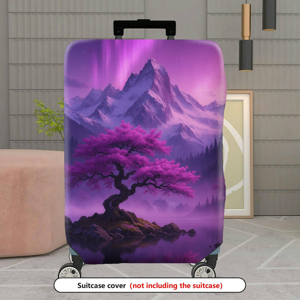 1-Piece Purple Mountain Aurora Landscape Sakura Tree Nature  Suitcase Luggage Cover, Stretch Protective Sleeve