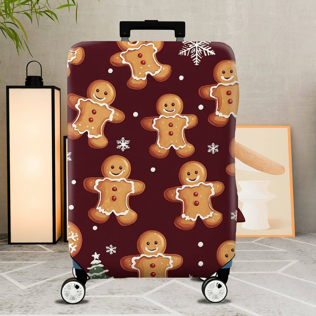 1-Piece Gingerbread Christmas Snowflake Holiday Red  Suitcase Luggage Cover, Stretch Protective Sleeve