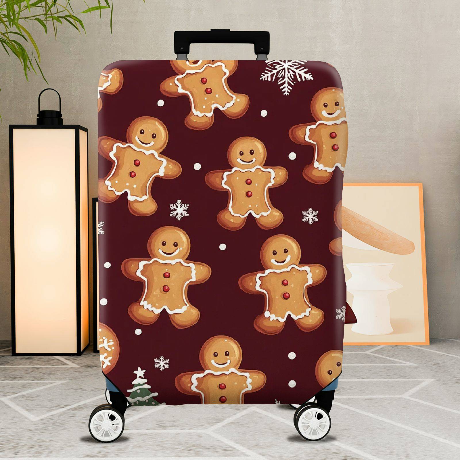 1-Piece Gingerbread Christmas Snowflake Holiday Red  Suitcase Luggage Cover, Stretch Protective Sleeve