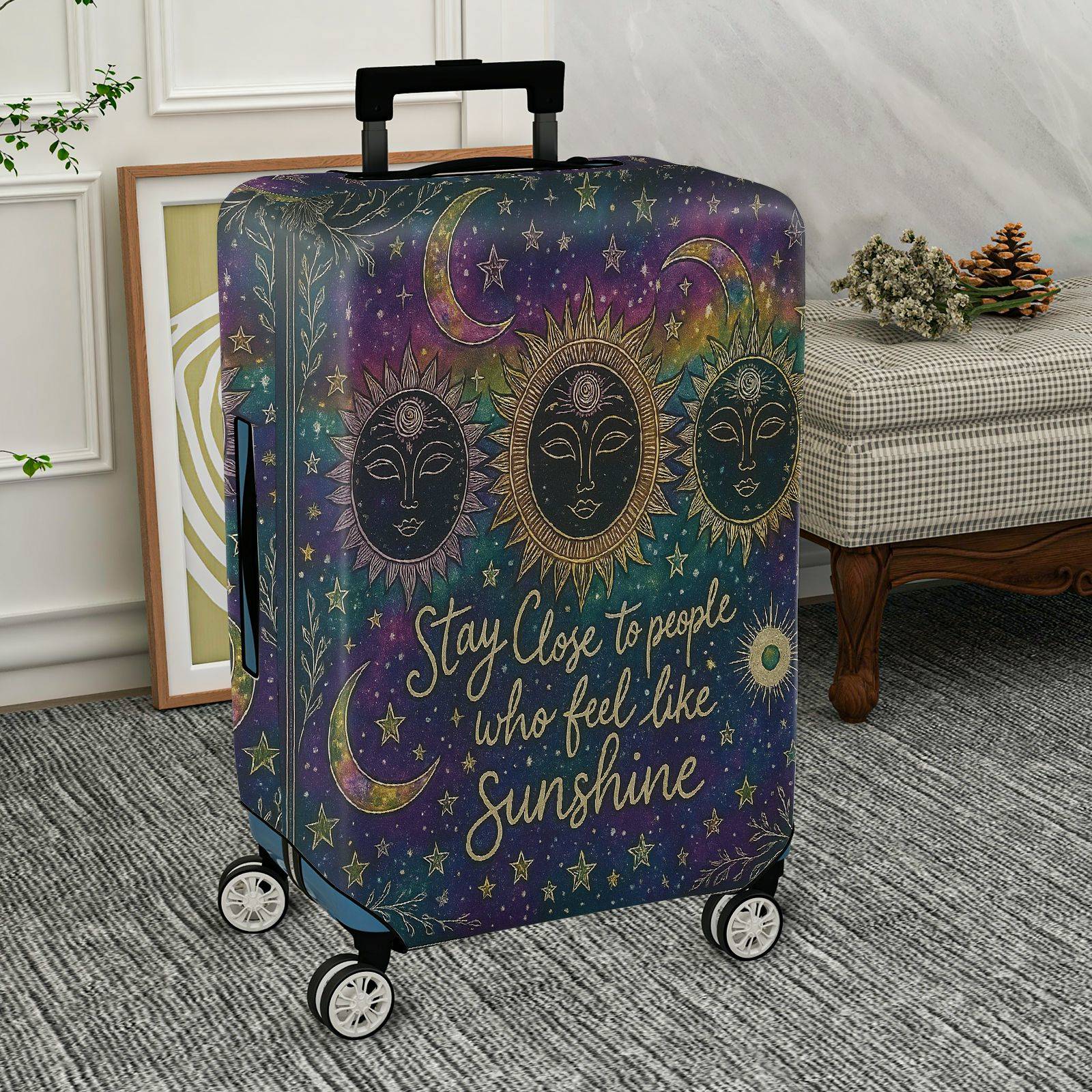 1-Piece Sun Moon Stars Galaxy Cosmic Inspirational  Suitcase Luggage Cover, Stretch Protective Sleeve