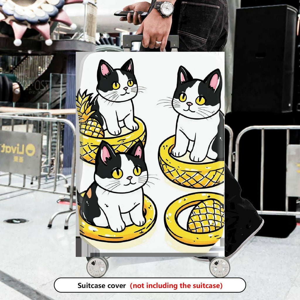 1-Piece Cat Pineapple Cute Fun Whimsical  Suitcase Luggage Cover, Stretch Protective Sleeve