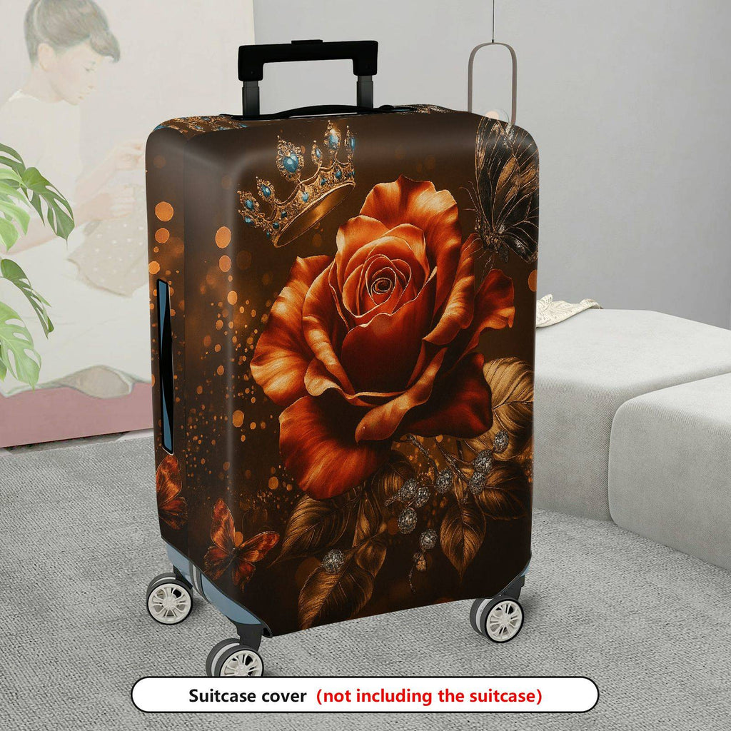 1-Piece Crown Rose Butterfly Floral Luxury Sparkling  Suitcase Luggage Cover, Stretch Protective Sleeve