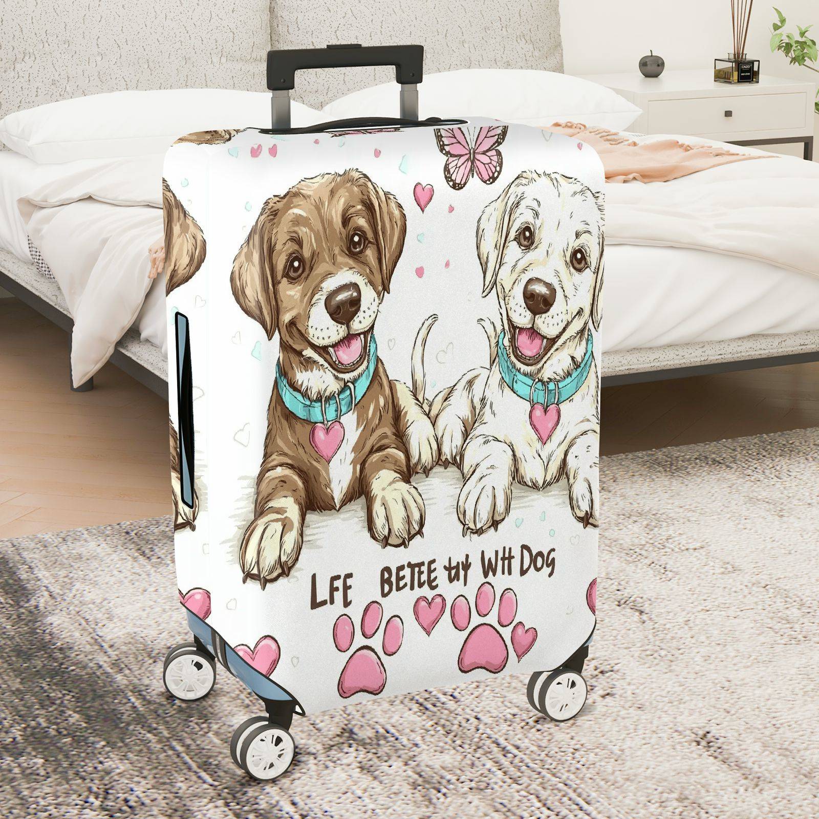 1-Piece Cute  Dog Heart Paw Print Butterfly  Suitcase Luggage Cover, Stretch Protective Sleeve