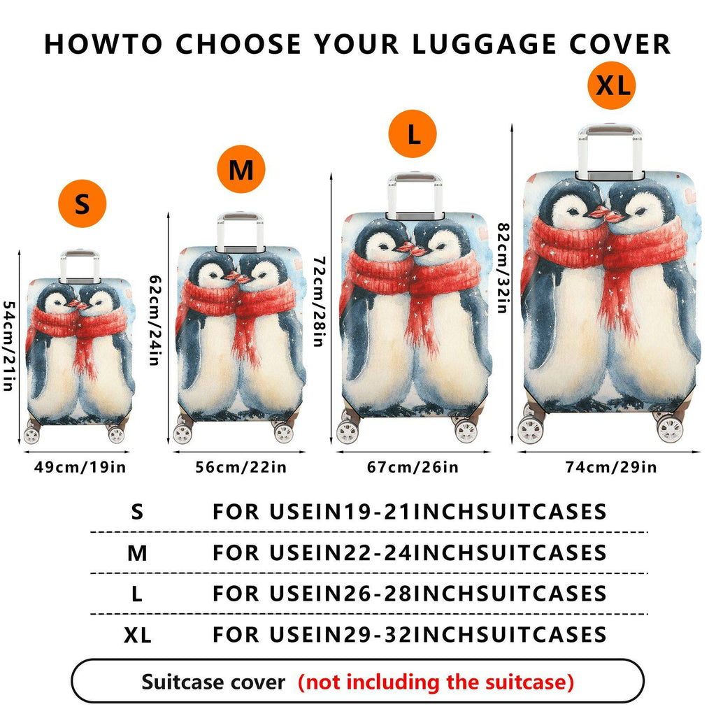 1-Piece Penguin Love Winter Christmas Holiday Valentine  Suitcase Luggage Cover, Stretch Protective Sleeve