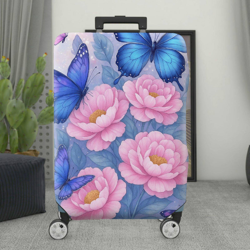 1-Piece Butterfly Floral Purple Pink Blue  Suitcase Luggage Cover, Stretch Protective Sleeve