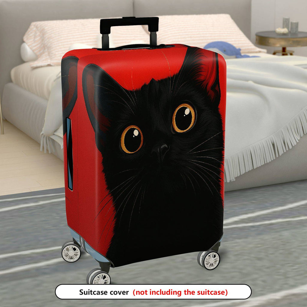 1-Piece Black Cat Red Colorful Artistic Unique Cute  Suitcase Luggage Cover, Stretch Protective Sleeve