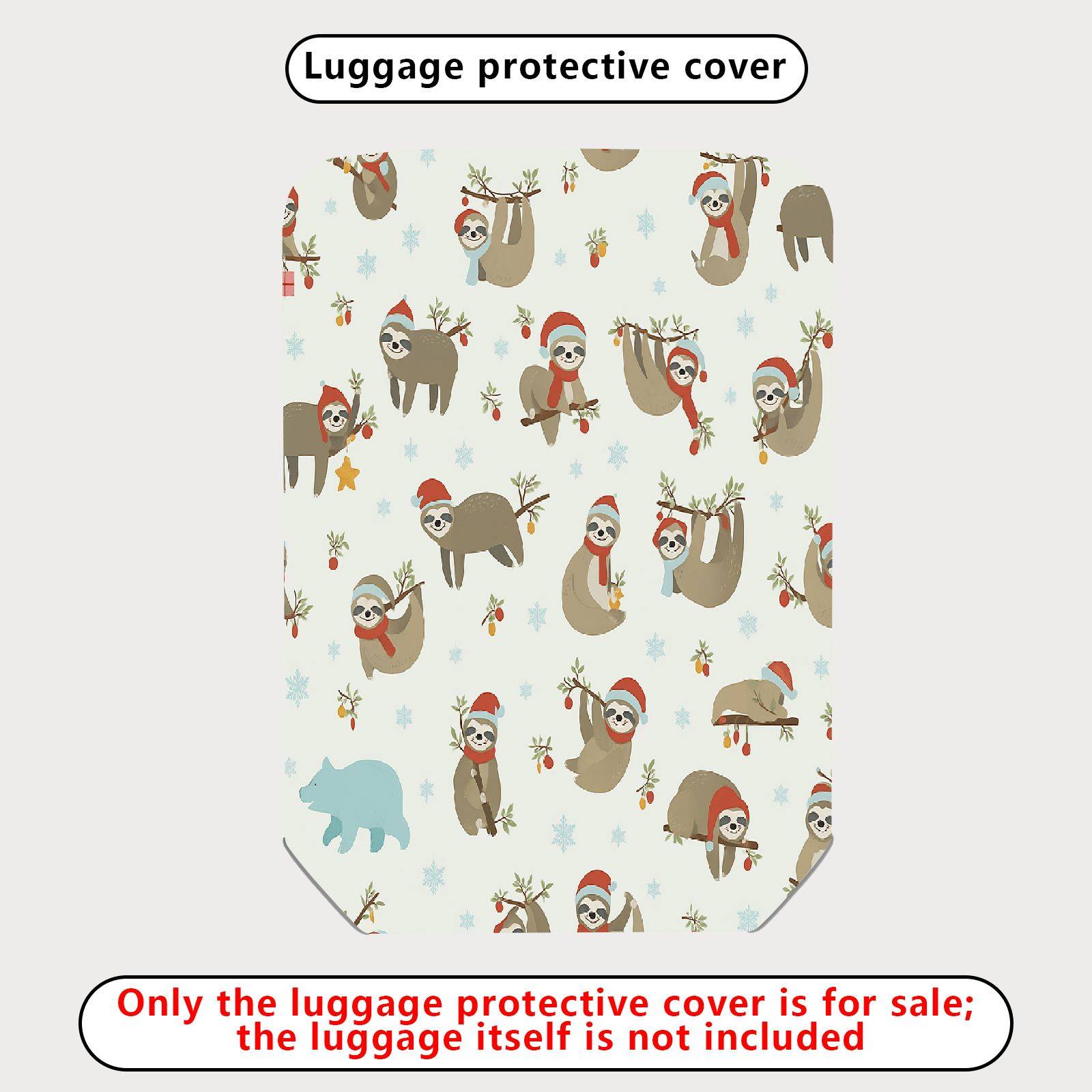 1-Piece Christmas Sloth Animal  Cute Holiday  Suitcase Luggage Cover, Stretch Protective Sleeve