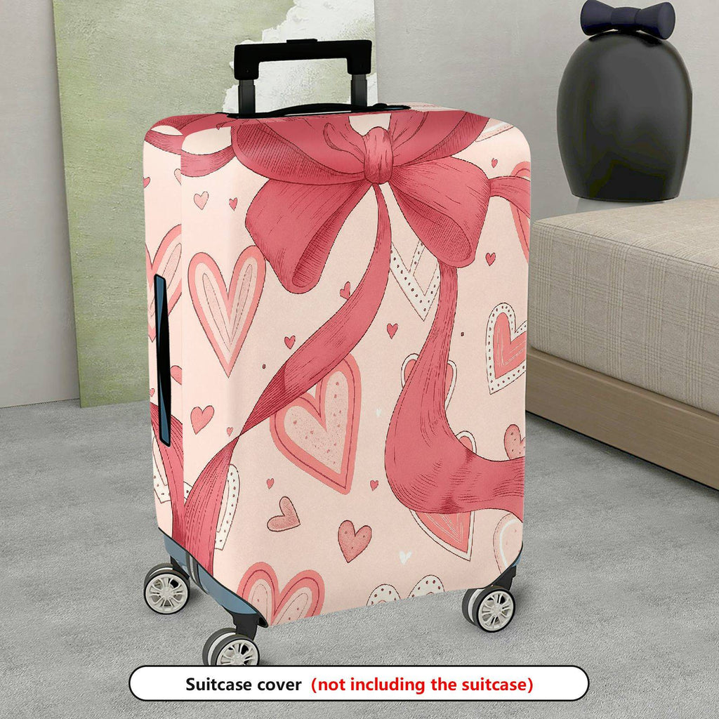 1-Piece Pink Ribbon Heart Valentine Love Holiday  Suitcase Luggage Cover, Stretch Protective Sleeve