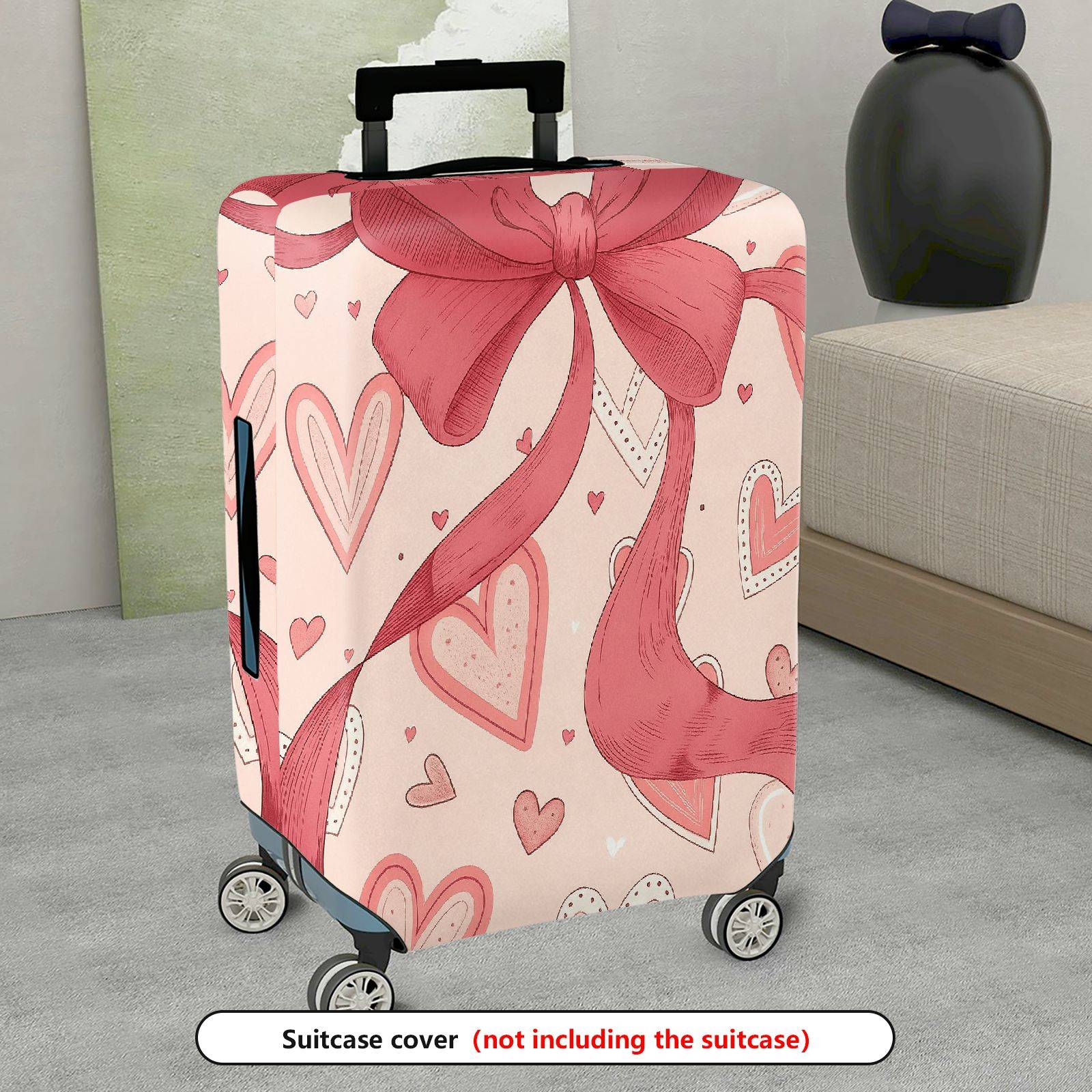 1-Piece Pink Ribbon Heart Valentine Love Holiday  Suitcase Luggage Cover, Stretch Protective Sleeve
