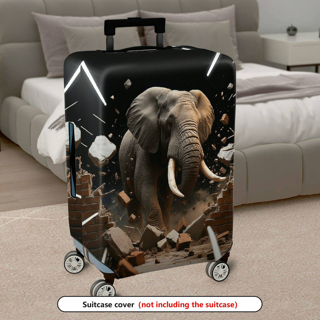 1-Piece Elephant Brick Wall Illustration Bold Impact Artistic Creative Elephant theme, Holiday  Suitcase Luggage Cover, Stretch Protective Sleeve