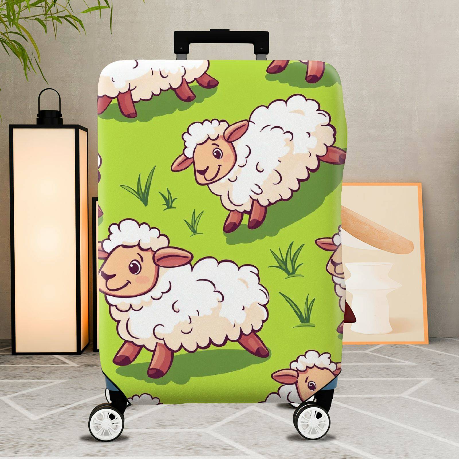 1-Piece Adorable  Sheep Green Pasture Farm Animal Travel  Suitcase Luggage Cover, Stretch Protective Sleeve