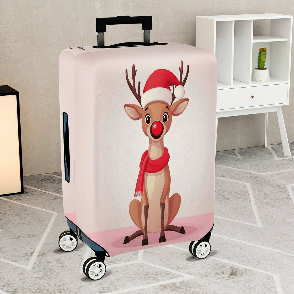 1-Piece Reindeer Santa Hat Red Nose Christmas Holiday Travel  Suitcase Luggage Cover, Stretch Protective Sleeve