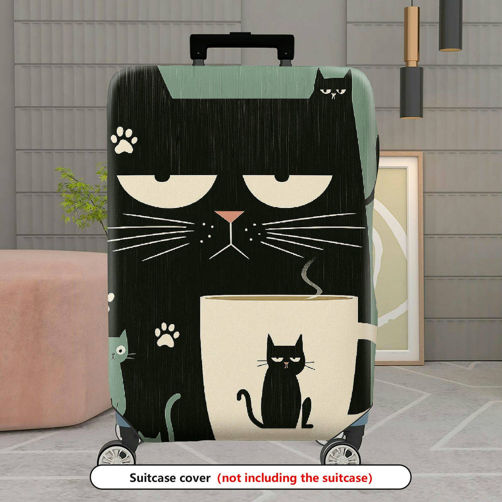 1-Piece Black Cat Coffee Paw Whiskers Cute  Suitcase Luggage Cover, Stretch Protective Sleeve