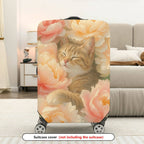 1-Piece Floral Cat Peony Blossom Nature Art  Suitcase Luggage Cover, Stretch Protective Sleeve