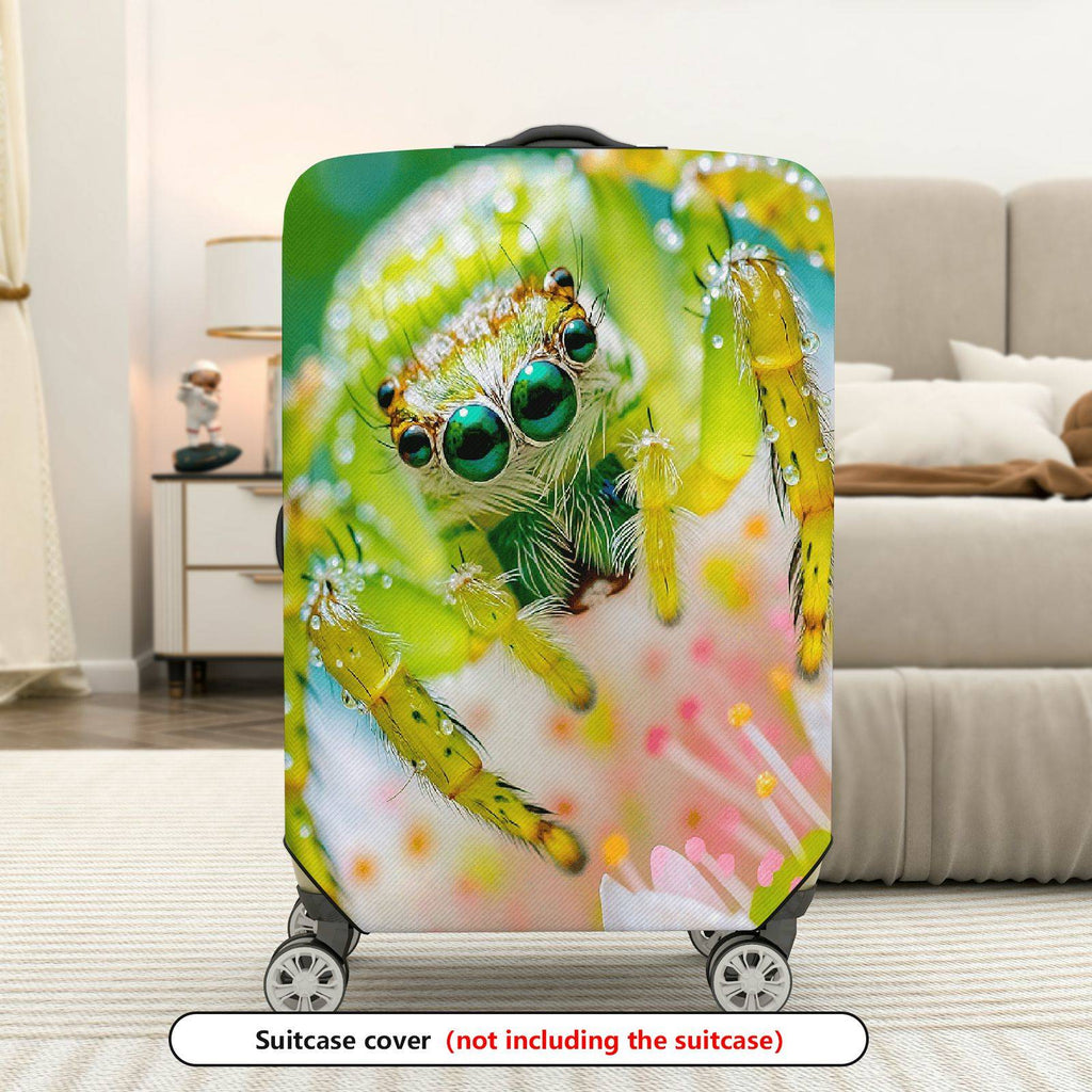 1-Piece Green Spider Floral Nature Animal Travel  Suitcase Luggage Cover, Stretch Protective Sleeve