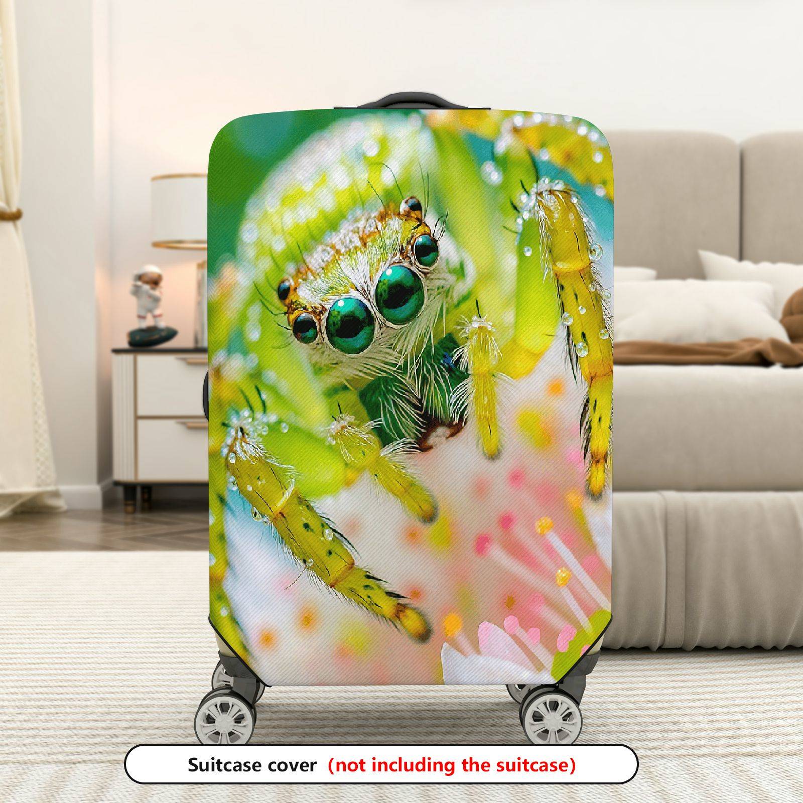1-Piece Green Spider Floral Nature Animal Travel  Suitcase Luggage Cover, Stretch Protective Sleeve