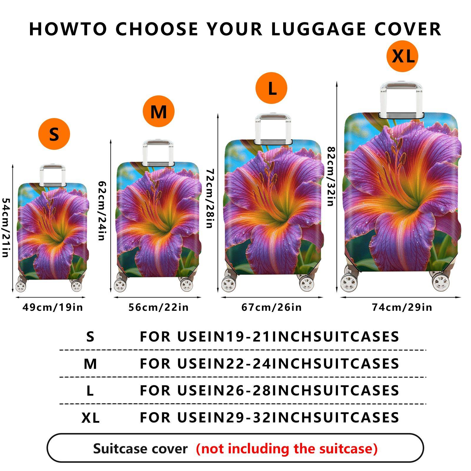 1-Piece Flower Pattern Colorful Artistic Vibrant Nature Beautiful  Suitcase Luggage Cover, Stretch Protective Sleeve