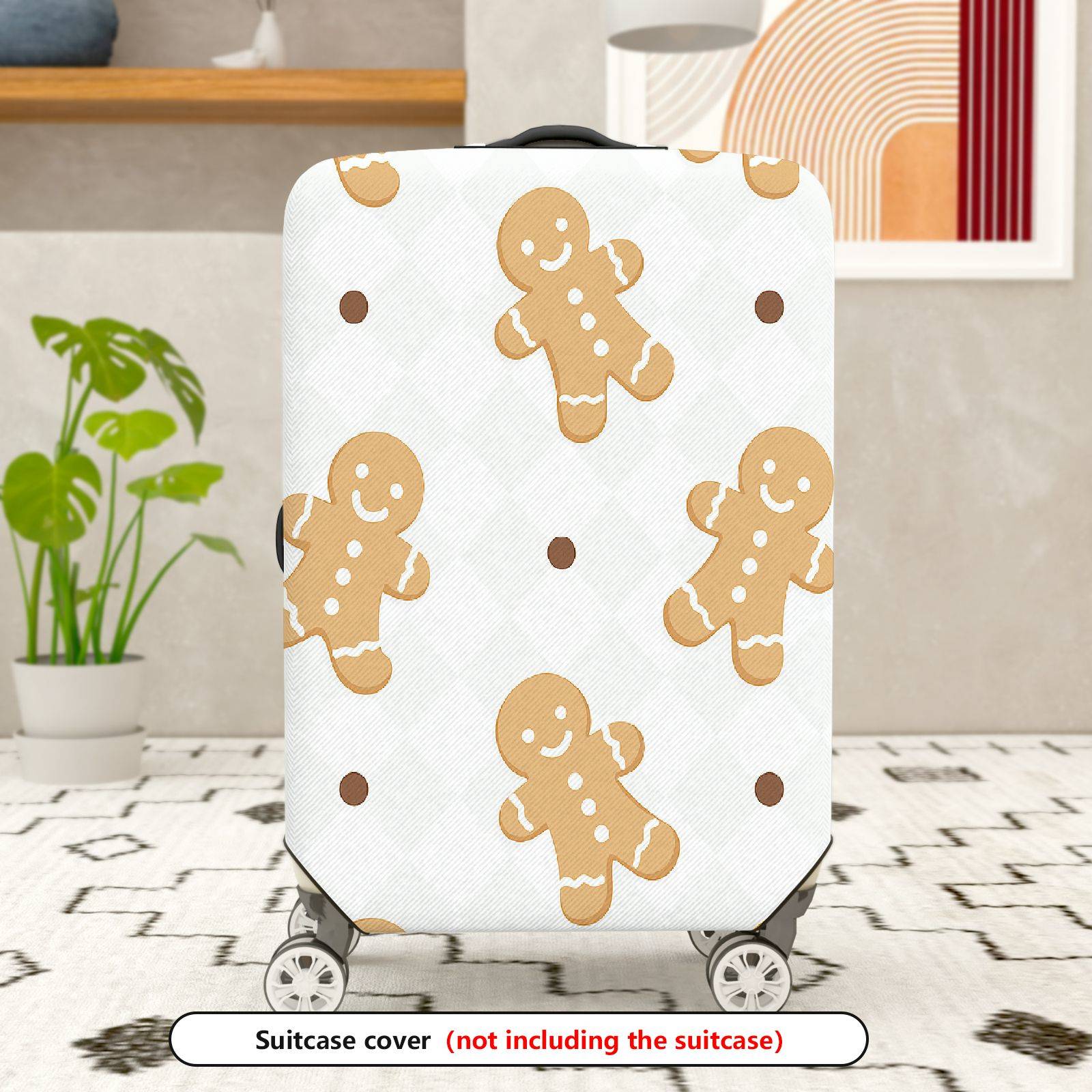 1-Piece Gingerbread Man Holiday Christmas Winter Festive  Suitcase Luggage Cover, Stretch Protective Sleeve