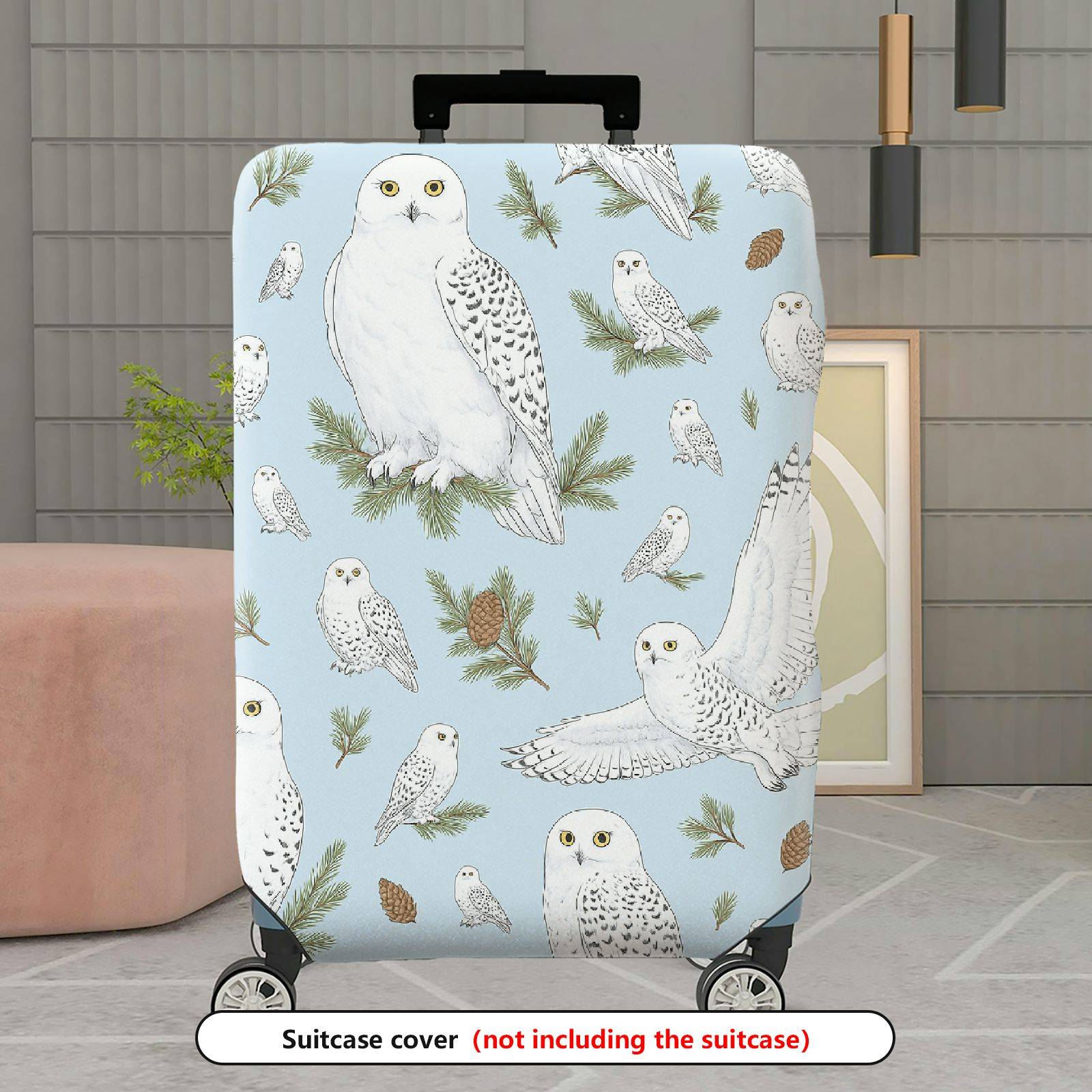 1-Piece Owl Pinecone Pattern Snow Landscape Winter Animal  Suitcase Luggage Cover, Stretch Protective Sleeve