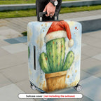1-Piece Christmas  Green Cactus Festive Decorative Holiday  Suitcase Luggage Cover, Stretch Protective Sleeve