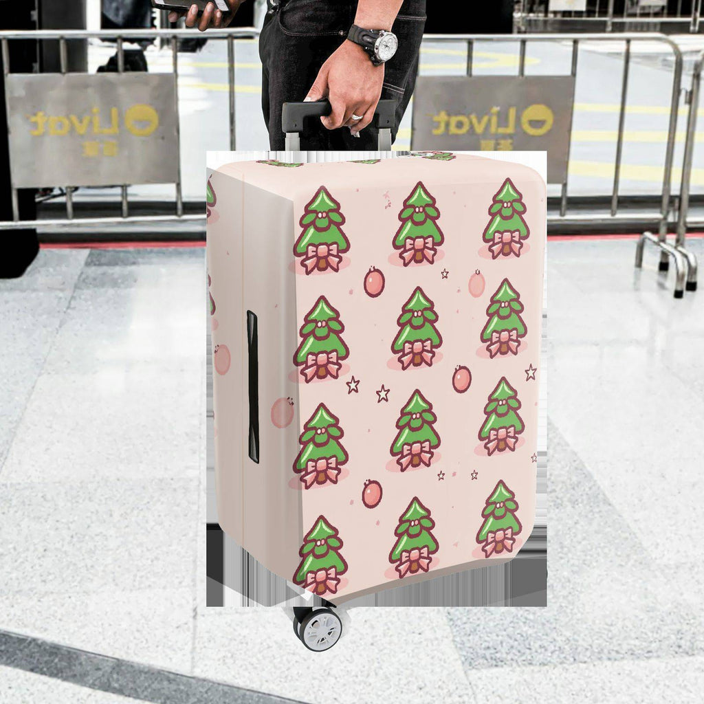 1-Piece Christmas Tree Pink Bow Cute Festive Holiday  Suitcase Luggage Cover, Stretch Protective Sleeve