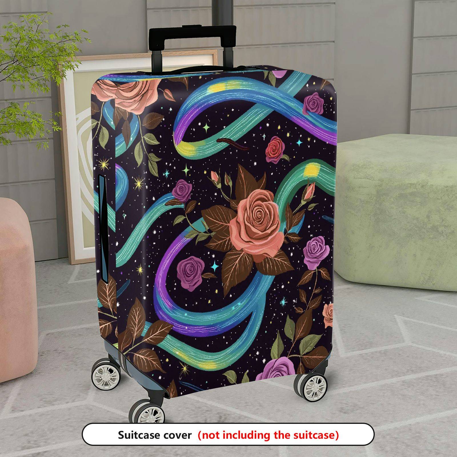 1-Piece Floral Galaxy Star Rose Nature Chic  Suitcase Luggage Cover, Stretch Protective Sleeve