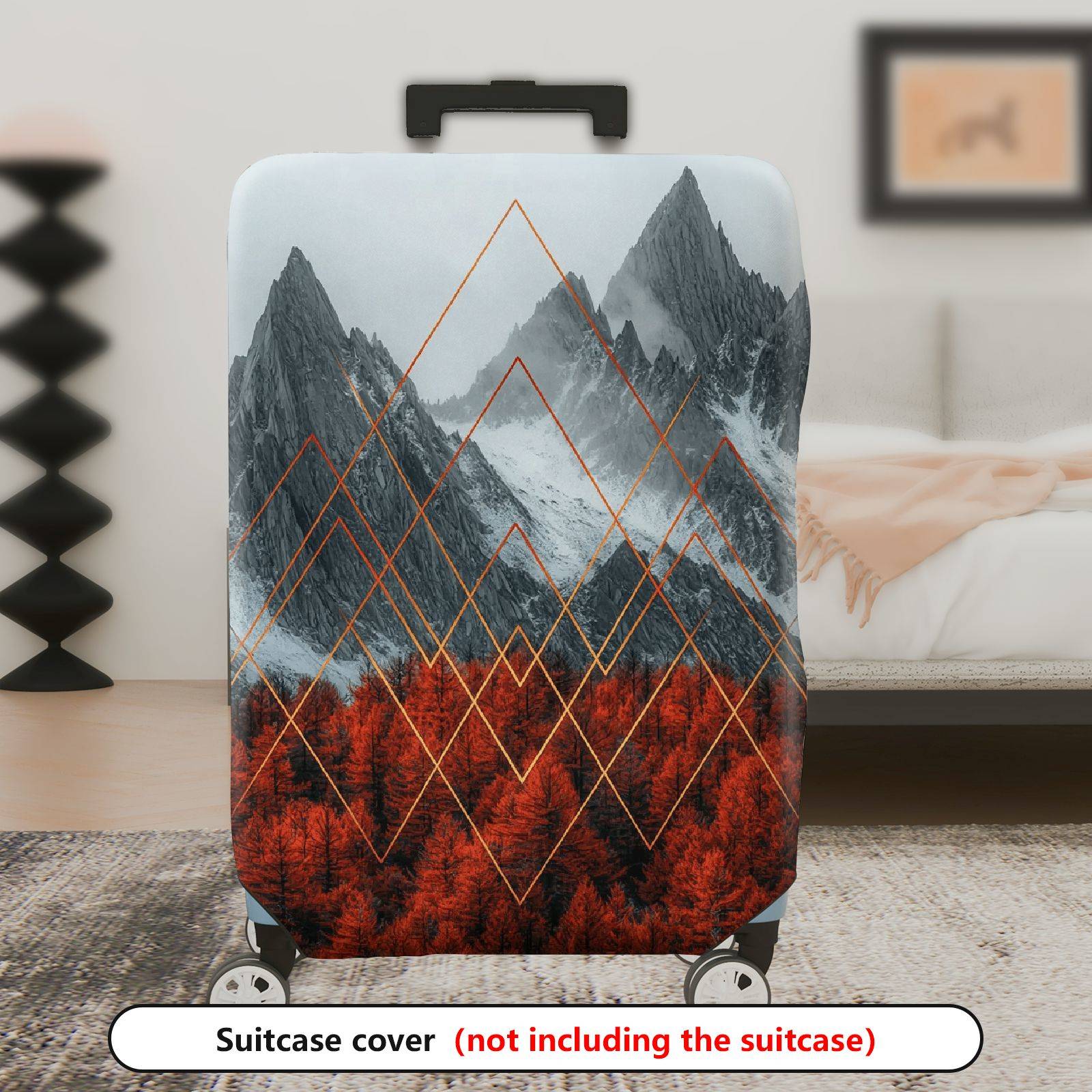 1-Piece Mountain Forest Geometric Red Orange Black  Suitcase Luggage Cover, Stretch Protective Sleeve