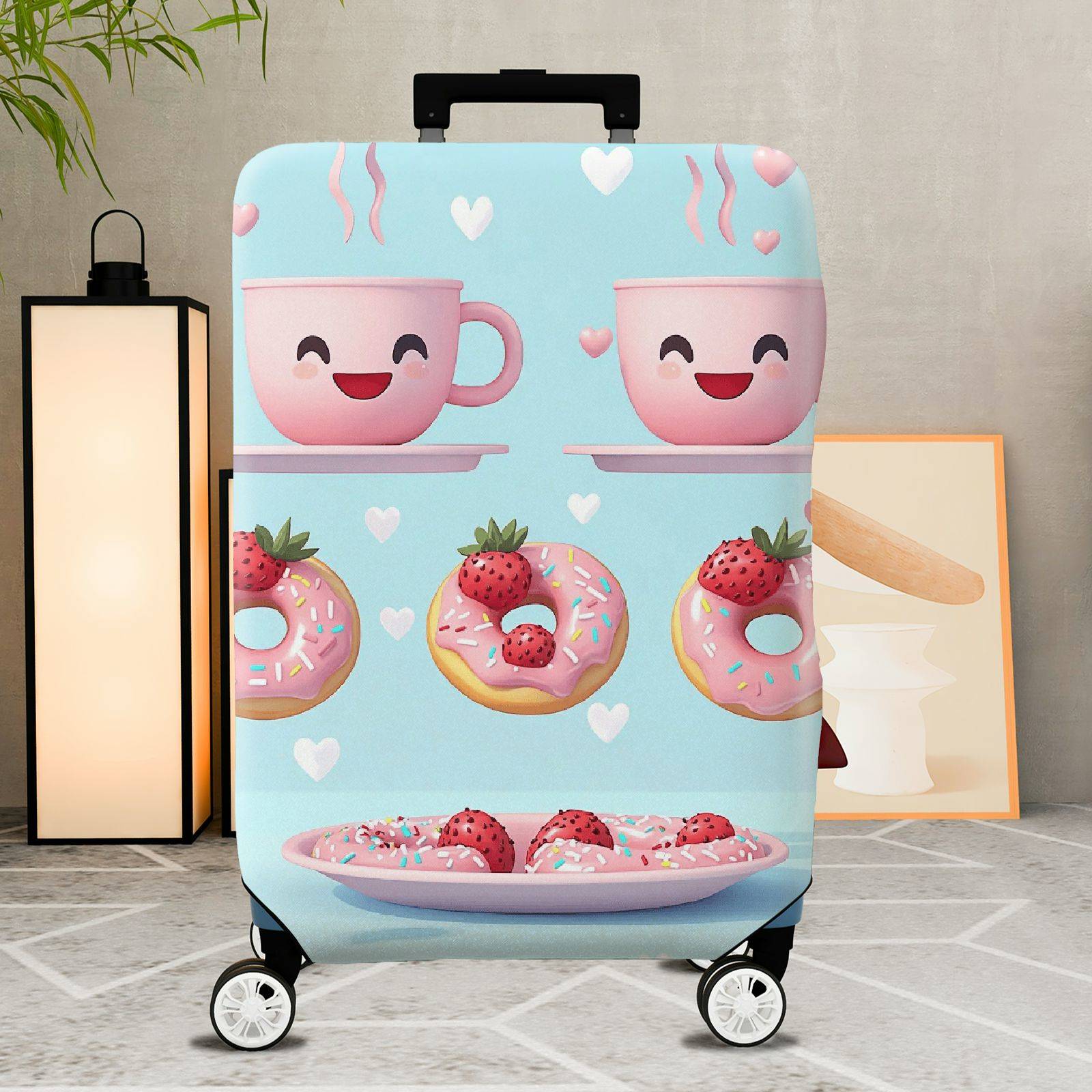1-Piece Cute  Donut Strawberry Coffee Heart  Suitcase Luggage Cover, Stretch Protective Sleeve