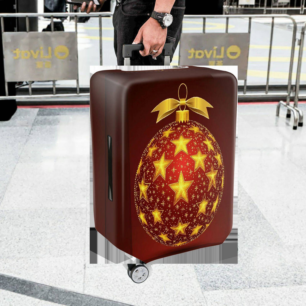 1-Piece Gold Star Ornament Christmas Bow Festive Holiday  Suitcase Luggage Cover, Stretch Protective Sleeve