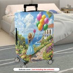1-Piece Scenic Floral Balloon Girl Path Seaside  Suitcase Luggage Cover, Stretch Protective Sleeve