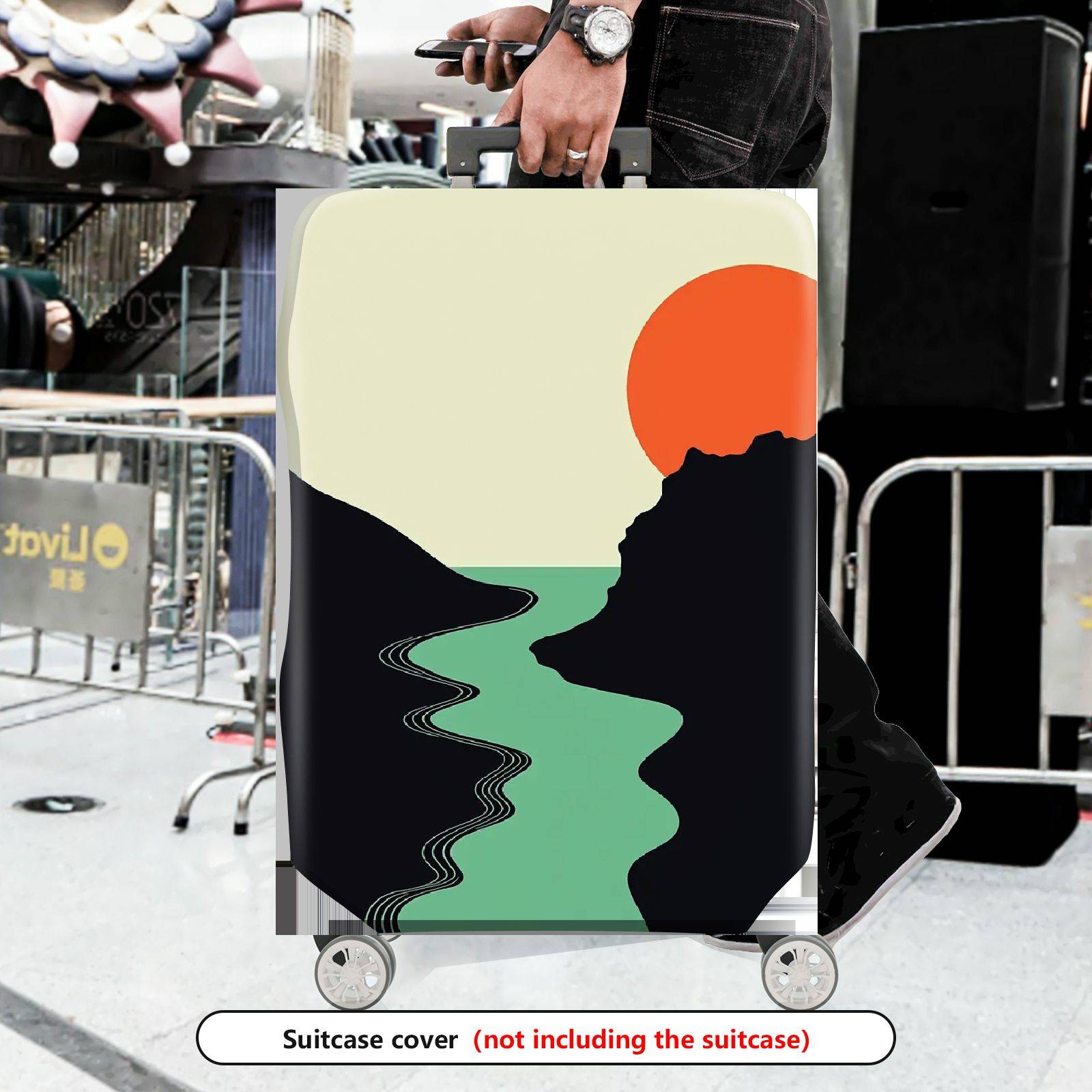 1-Piece Sunset Landscape Nature Mountain River Sun  Suitcase Luggage Cover, Stretch Protective Sleeve