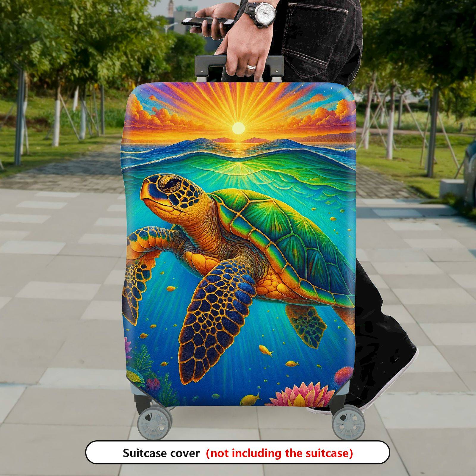 1-Piece Ocean Turtle Sunrise Floral Nature Travel  Suitcase Luggage Cover, Stretch Protective Sleeve