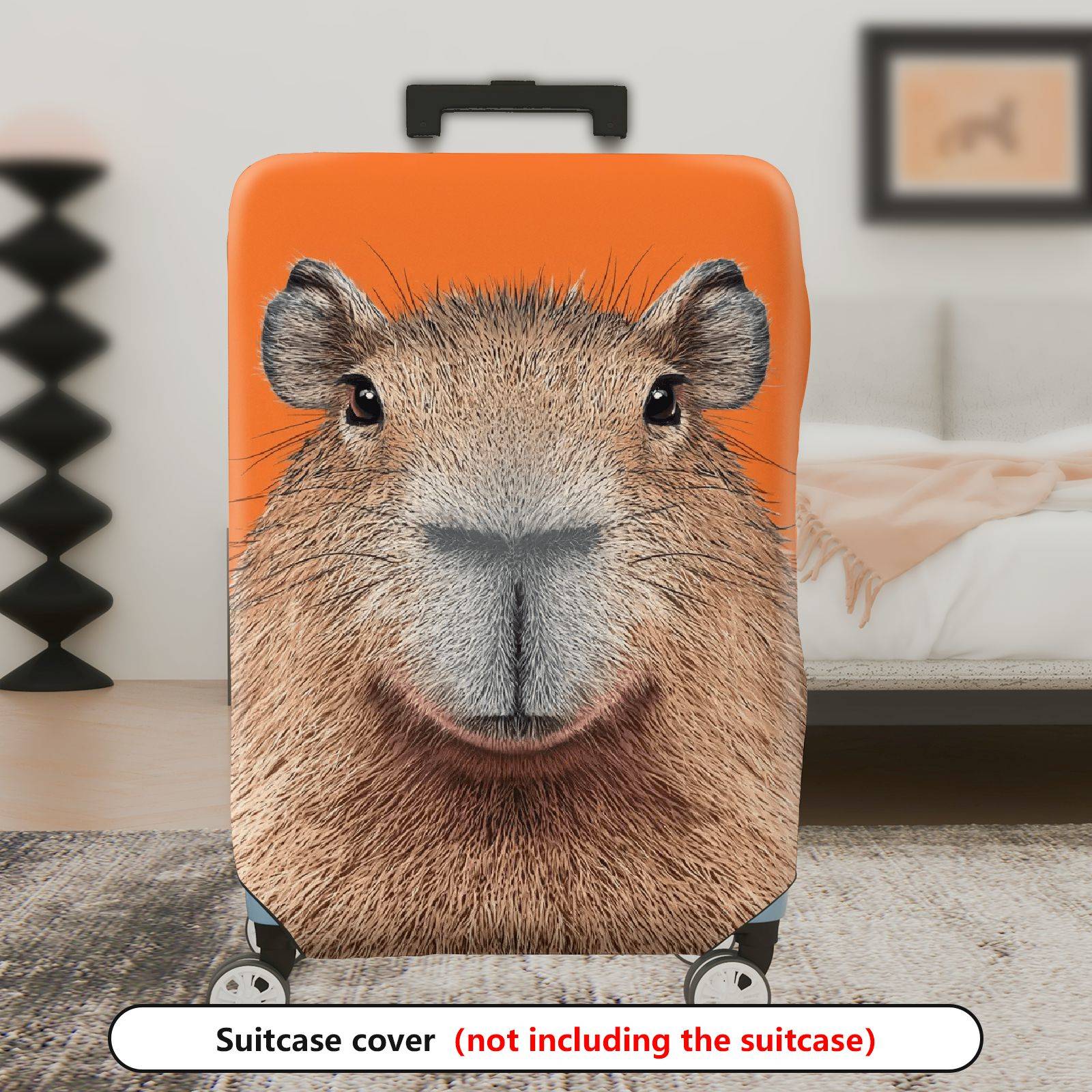 1-Piece Orange Capybara Animal Fun Quirky Cute  Suitcase Luggage Cover, Stretch Protective Sleeve