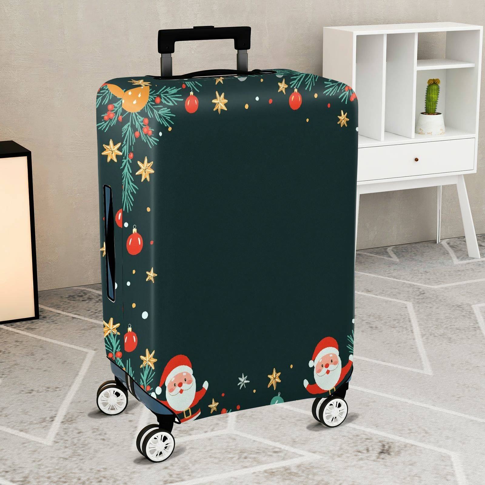 1-Piece Christmas Santa Claus Holiday Festive Joyful  Suitcase Luggage Cover, Stretch Protective Sleeve