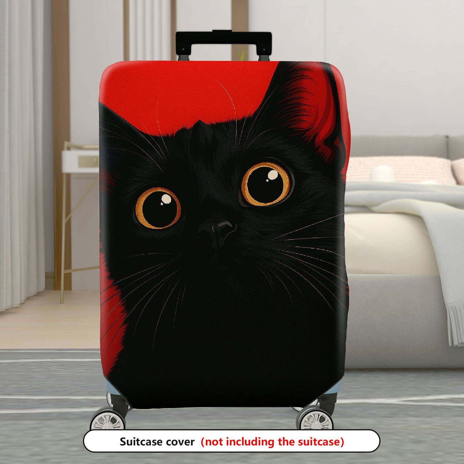 1-Piece Black Cat Red Colorful Artistic Unique Cute  Suitcase Luggage Cover, Stretch Protective Sleeve