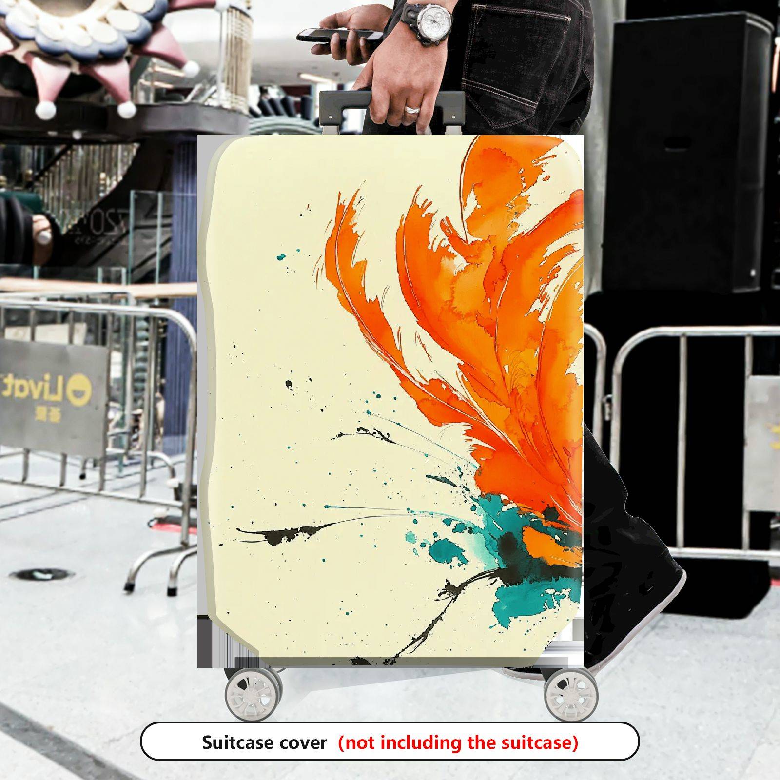 1-Piece Abstract Orange Feather Brush Colorful Splatter Art  Suitcase Luggage Cover, Stretch Protective Sleeve