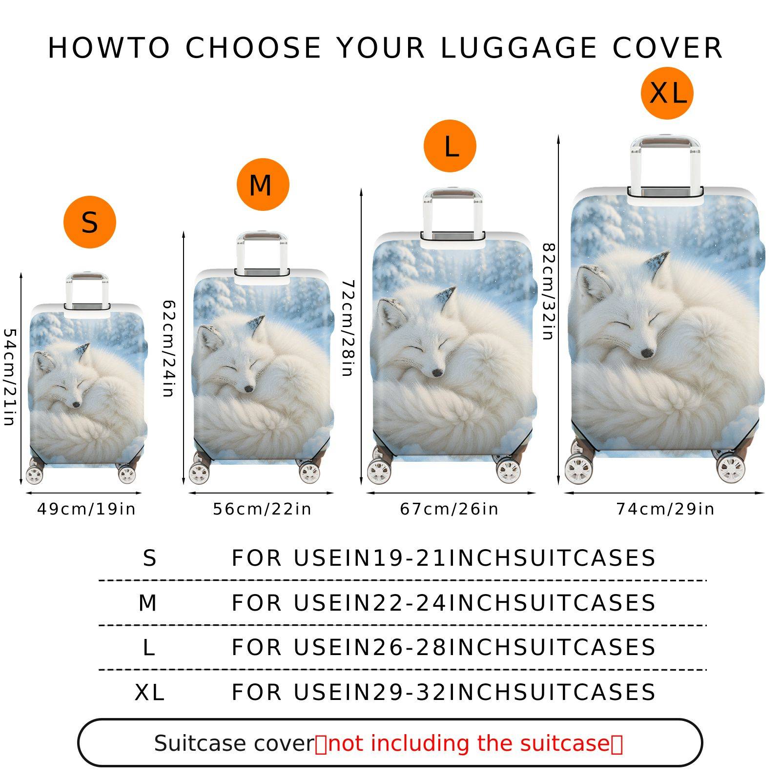 1-Piece Arctic Fox Winter Snow Forest Animal Print  Suitcase Luggage Cover, Stretch Protective Sleeve