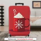 1-Piece Red Snowflake Candy Cane Hot Chocolate Holiday  Suitcase Luggage Cover, Stretch Protective Sleeve