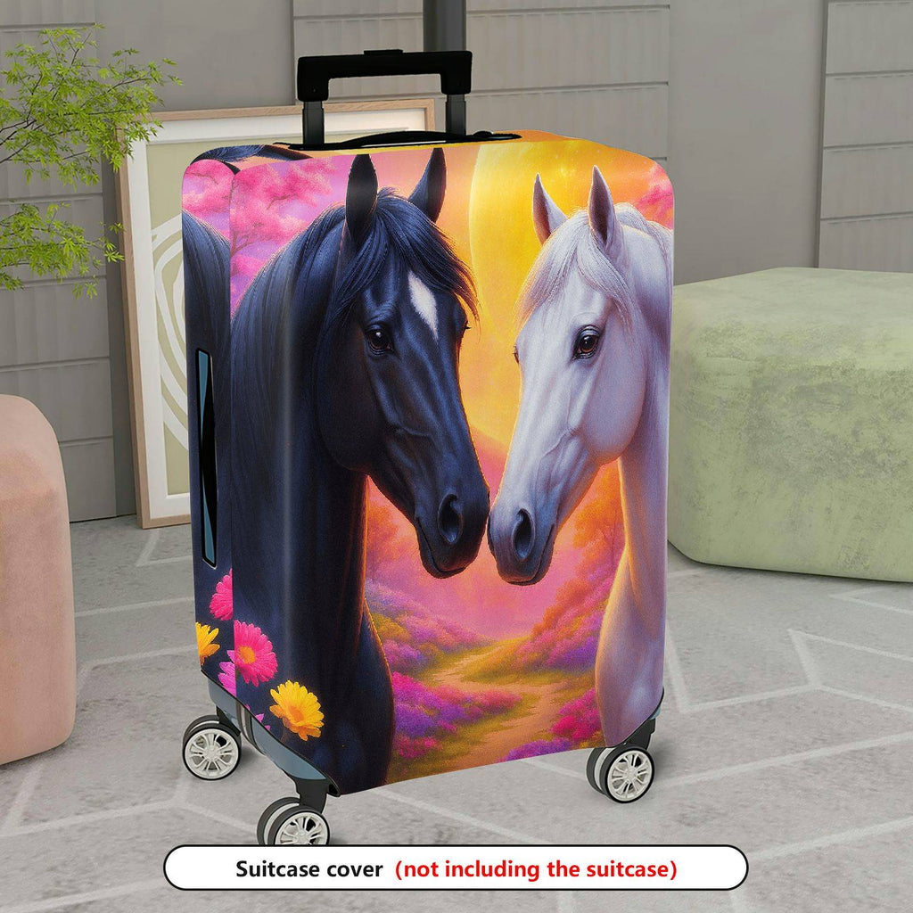 1-Piece Horse Sunset Floral Art Romance Colorful  Suitcase Luggage Cover, Stretch Protective Sleeve