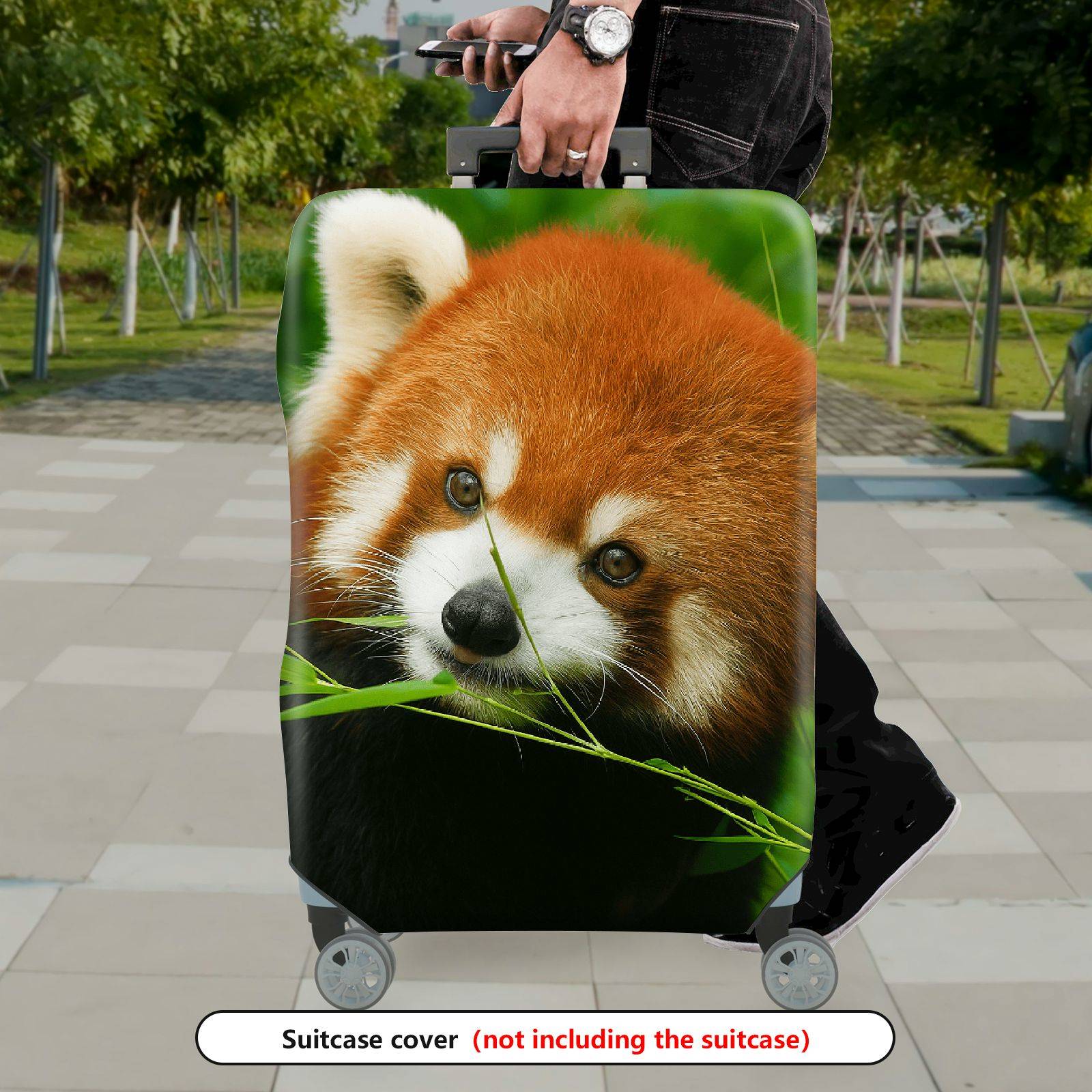 1-Piece Red Panda Nature Animal Wildlife Lush Green Cute  Suitcase Luggage Cover, Stretch Protective Sleeve