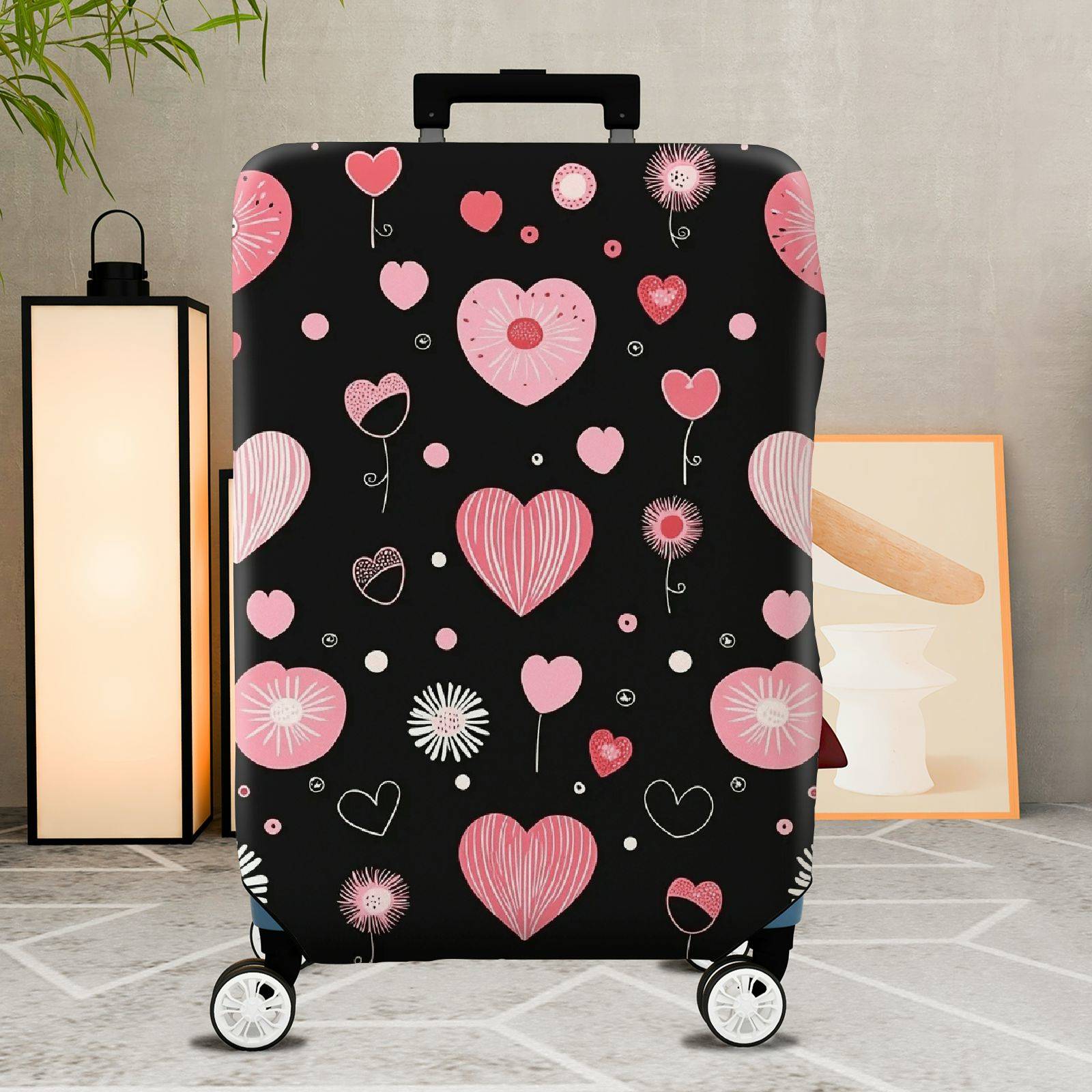 1-Piece Heart Flower Love Valentine Romantic Cute  Suitcase Luggage Cover, Stretch Protective Sleeve