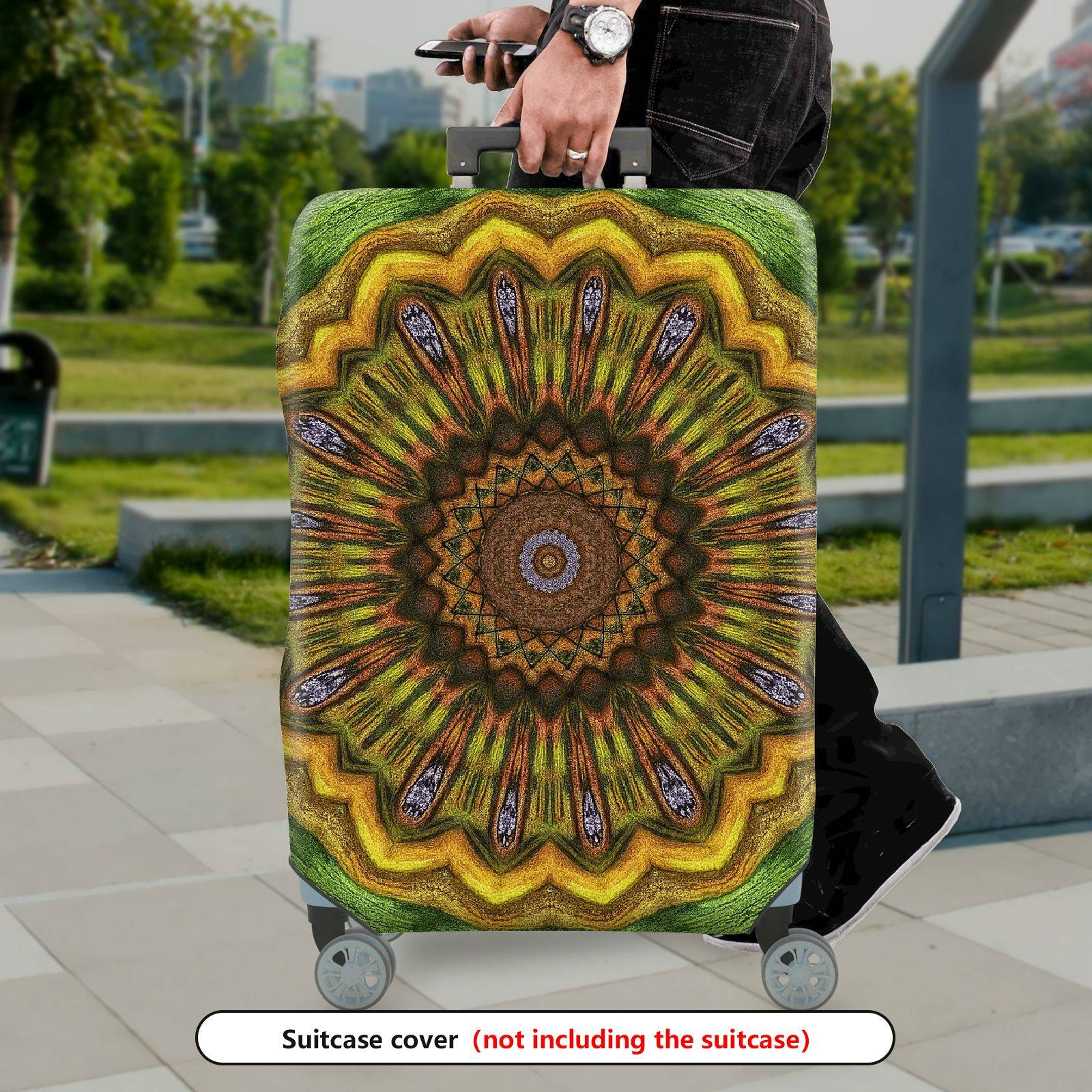 1-Piece Abstract Bohemian Floral Mandala Geometric Vibrant  Suitcase Luggage Cover, Stretch Protective Sleeve