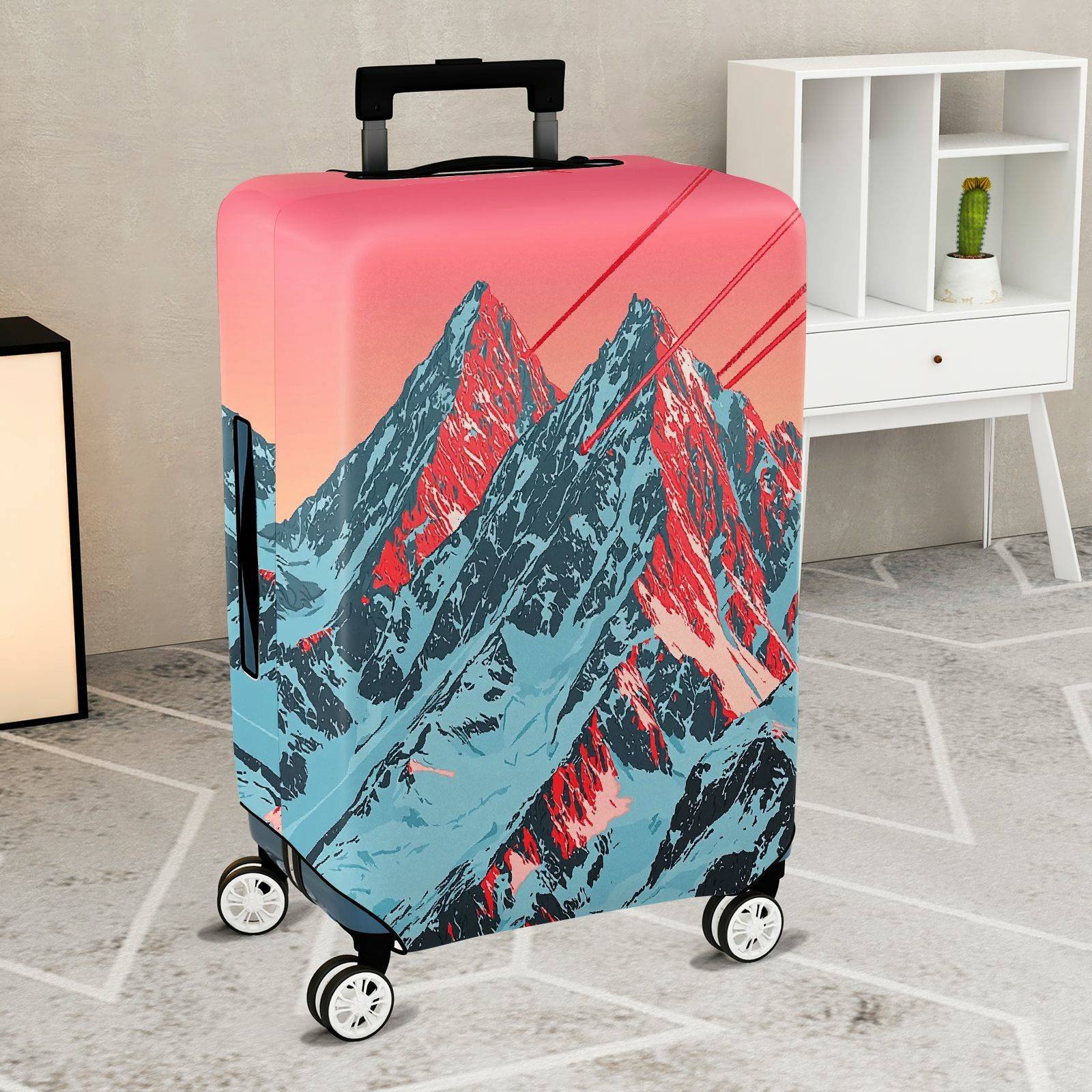 1-Piece Mountain Sunset Landscape Abstract Artistic Vibrant Colorful  Suitcase Luggage Cover, Stretch Protective Sleeve