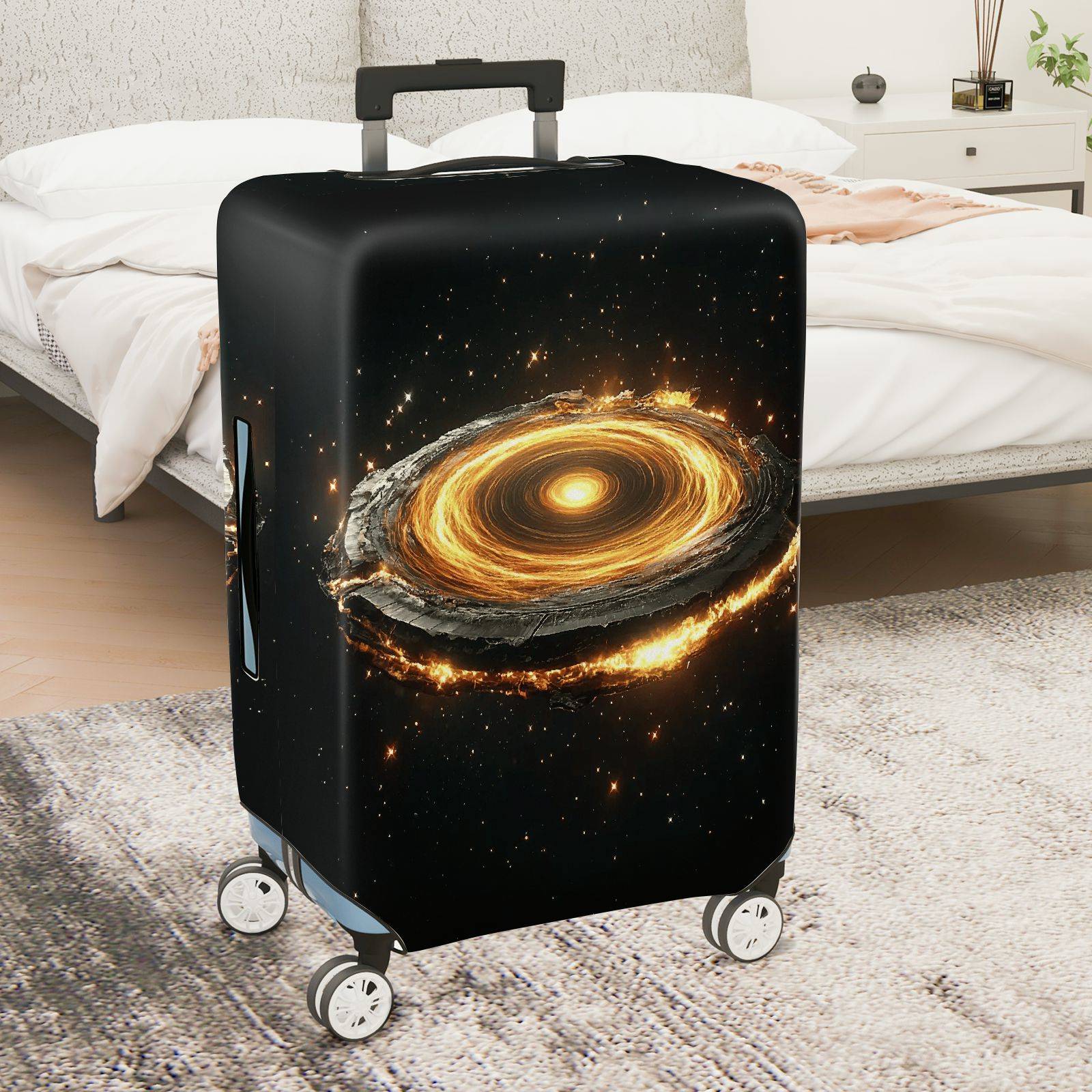 1-Piece Cosmic Galaxy Nebula Starry Night Luminous Black  Suitcase Luggage Cover, Stretch Protective Sleeve