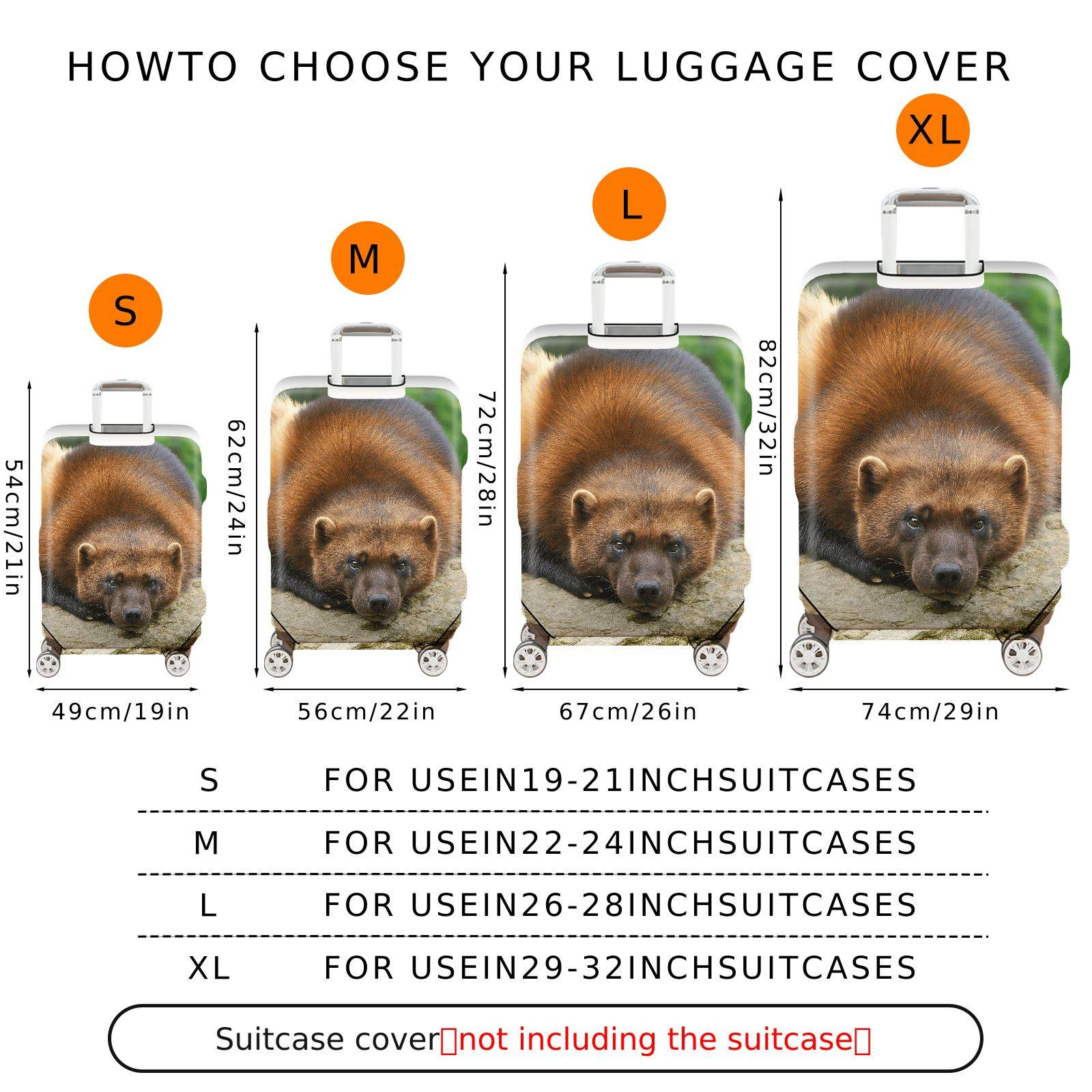 1-Piece Animal Nature Wildlife Forest Cute Wolverine  Suitcase Luggage Cover, Stretch Protective Sleeve