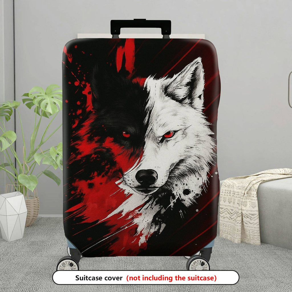 1-Piece Red Black Wolf Animal Abstract Stylish Cool Artistic  Suitcase Luggage Cover, Stretch Protective Sleeve