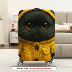1-Piece Cute Cat Yellow Knitted Hoodie Animal Design  Suitcase Luggage Cover, Stretch Protective Sleeve