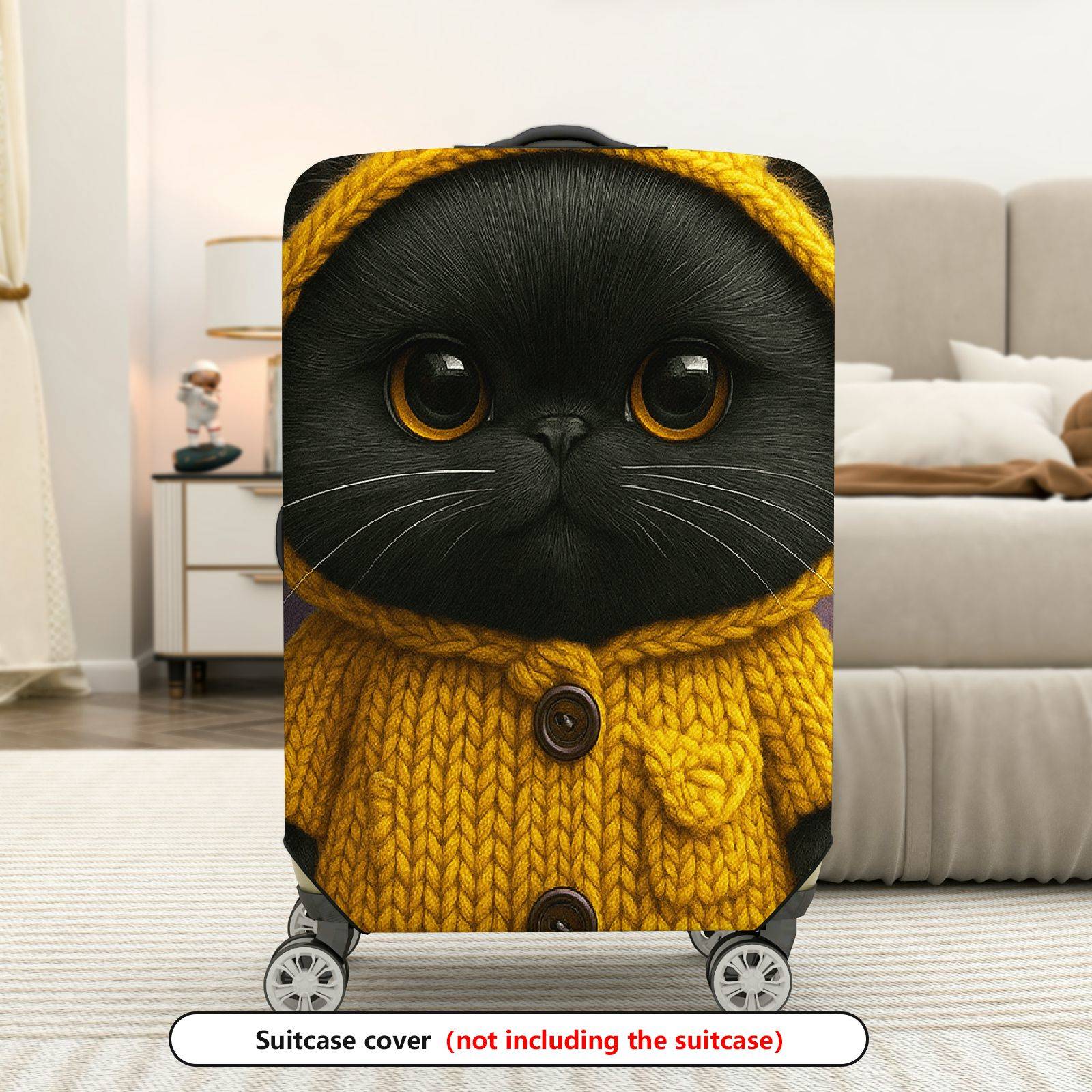 1-Piece Cute Cat Yellow Knitted Hoodie Animal Design  Suitcase Luggage Cover, Stretch Protective Sleeve